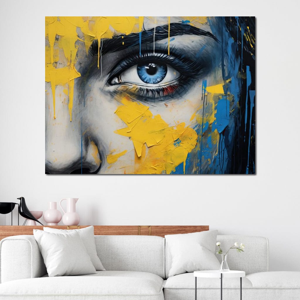 Blue Yellow Urban Graffiti Eye Canvas Wall Art