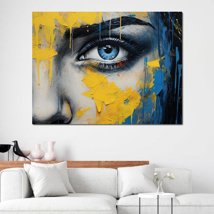 Blue Yellow Urban Graffiti Eye Canvas Wall Art