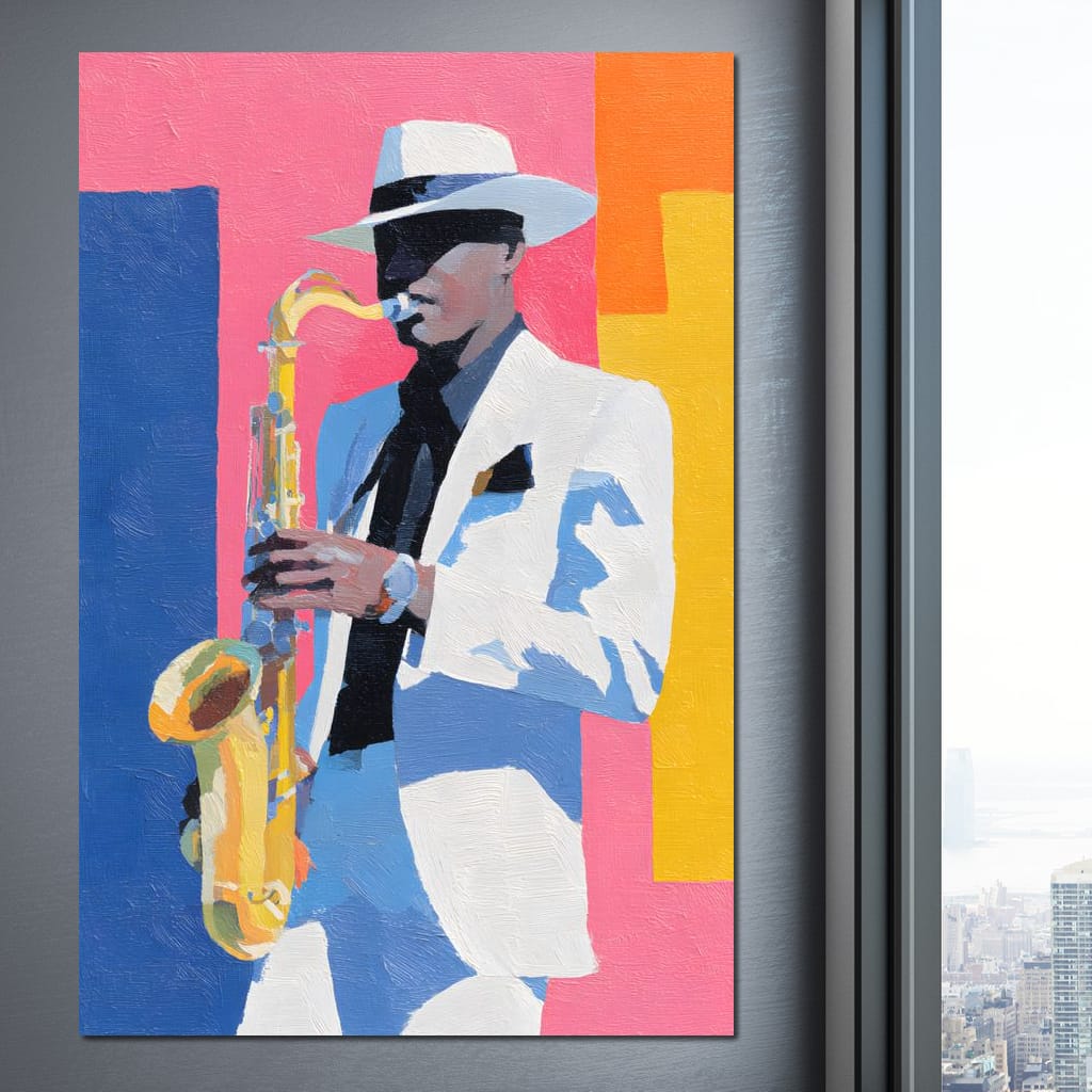 Vibrant Jazz Sax Soloist Style Canvas Wall Art
