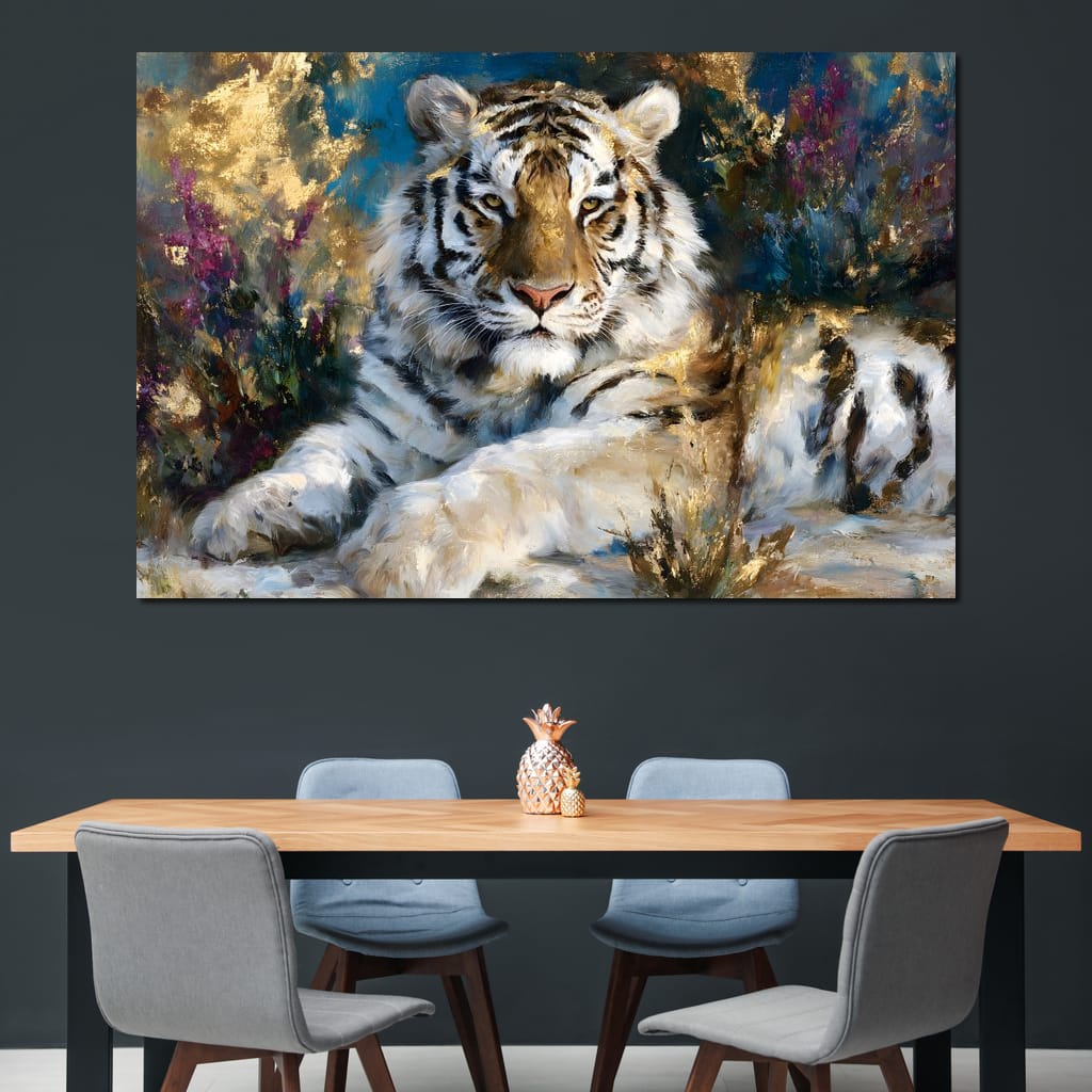 Golden White Tiger Reverie Canvas Wall Art