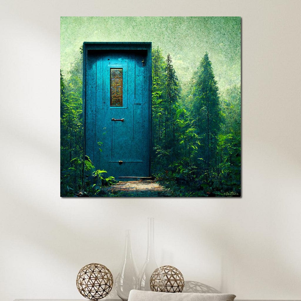 Blue Door in the Green Canvas Wall Art
