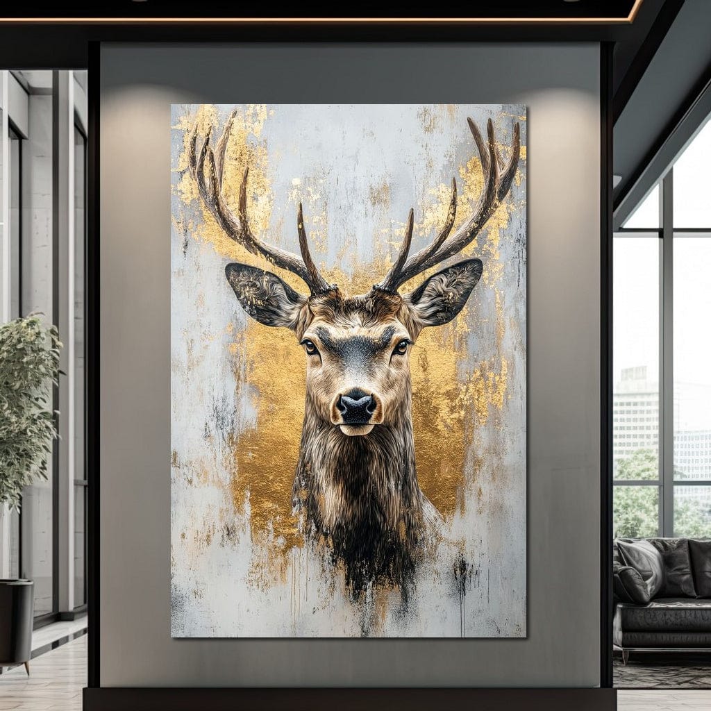Majestic Golden Deer Portrait Canvas Wall Art