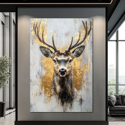 Majestic Golden Deer Portrait Canvas Wall Art