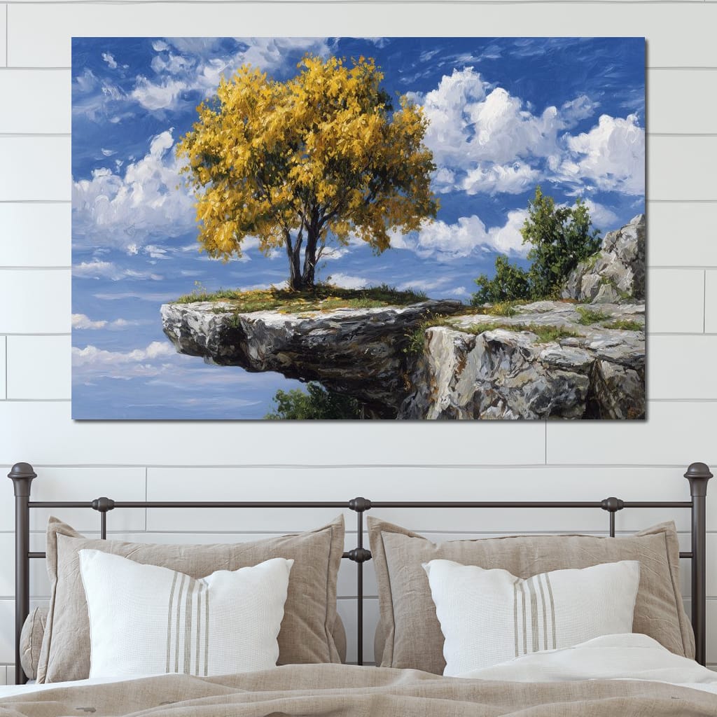 Golden Tree Sky Cliff View Canvas Wall Art