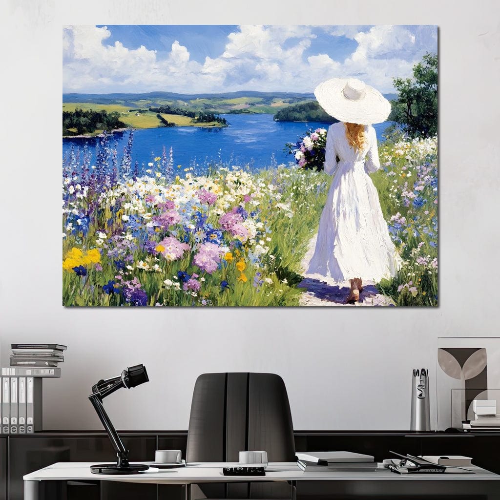 Summer Stroll by the Lake Canvas Wall Art