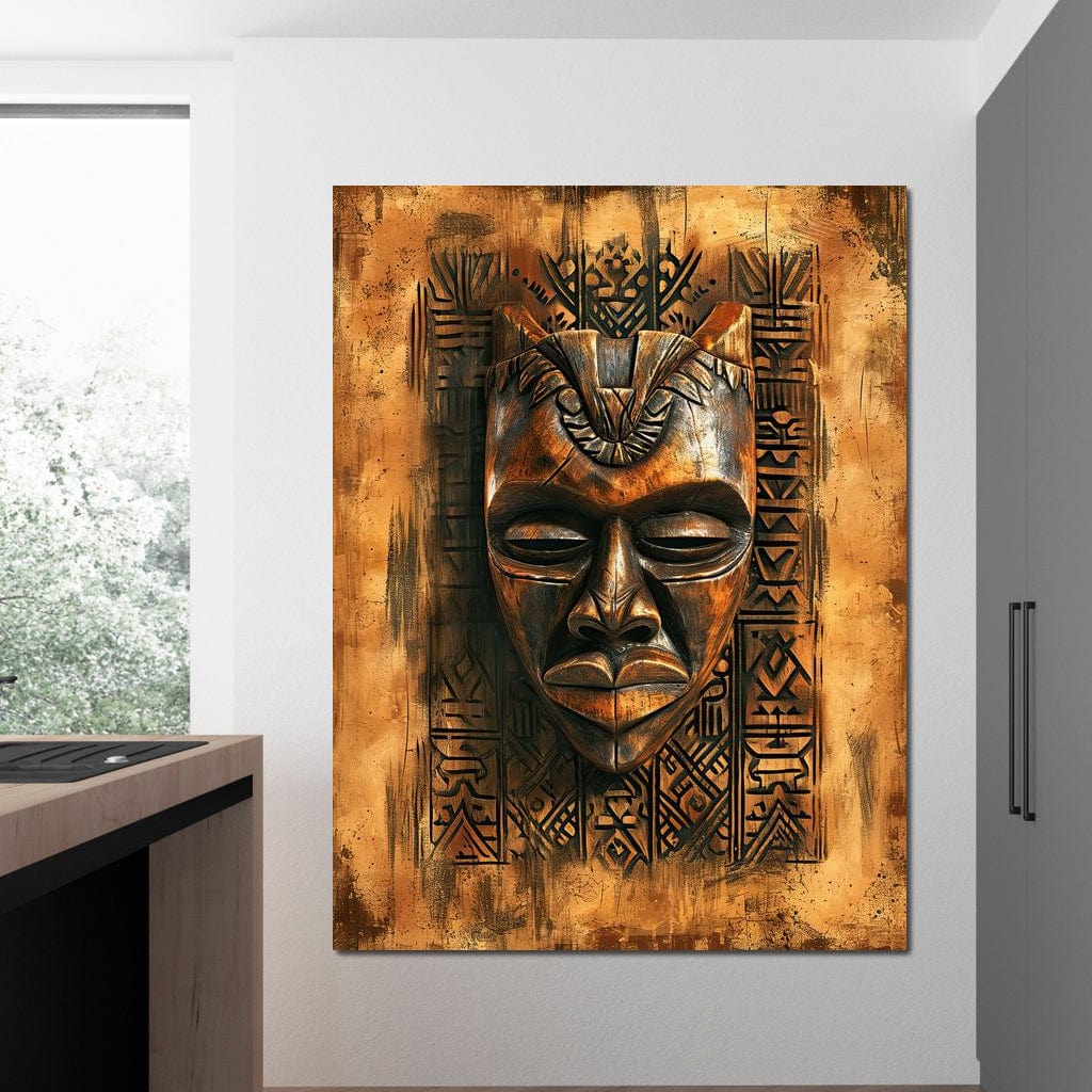 Ancient Tribal Mask Design Canvas Wall Art