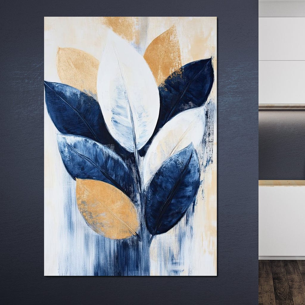 Golden Indigo Leaves Canvas Wall Art