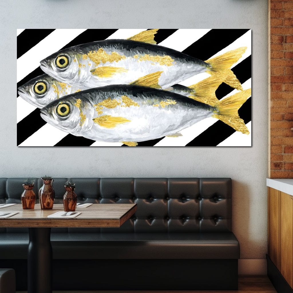 Triple Gilded Mackerel Parade Canvas Wall Art