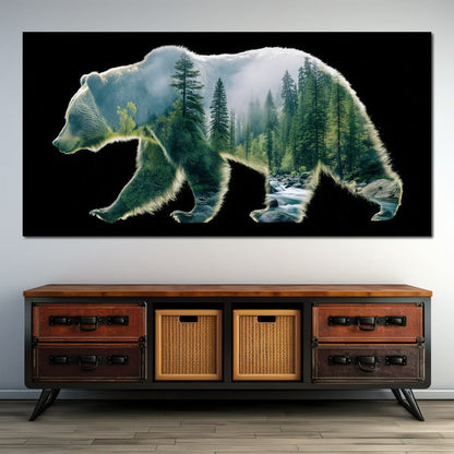 Forest Bear River Silhouette Canvas Wall Art