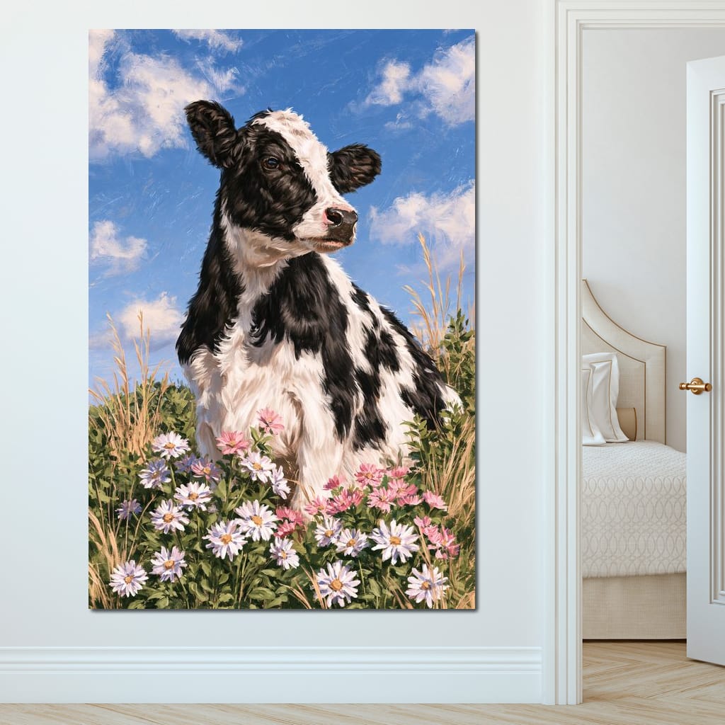 Gentle Pasture Cow Under Summer Skies Canvas Wall Art