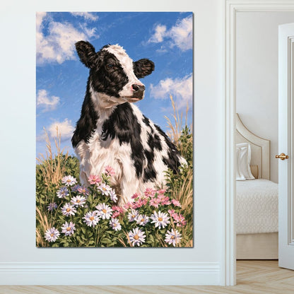 Gentle Pasture Cow Under Summer Skies Canvas Wall Art