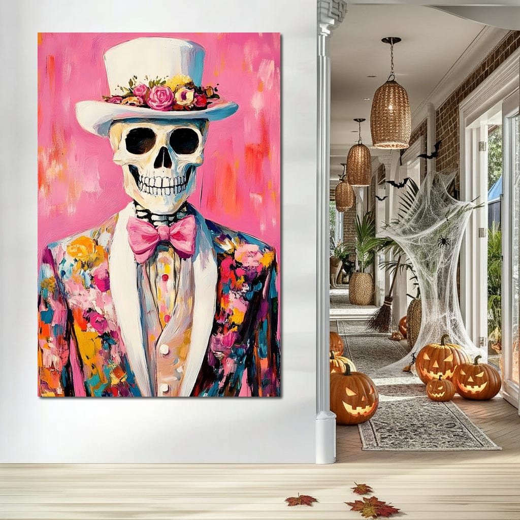Dapper Skeleton Floral Jubilee Canvas Wall Art