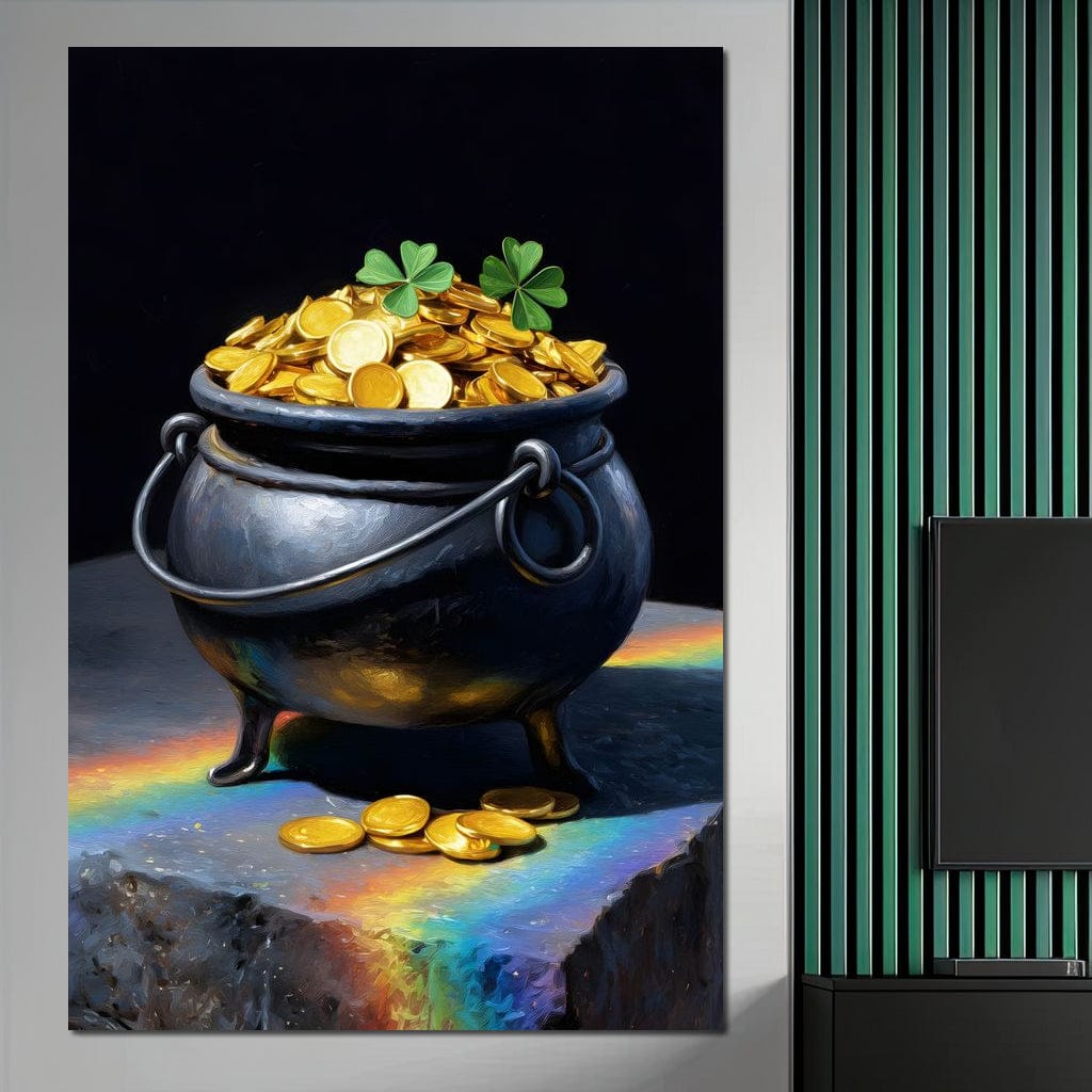 Lucky Clover Gold Cauldron Canvas Wall Art
