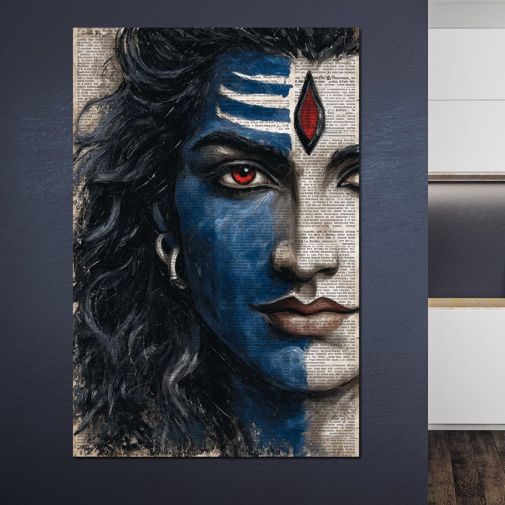 Shiva Gaze Ancient Script Face Canvas Wall Art