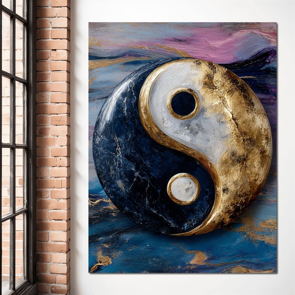 Golden Yin Yang Balance Flow Canvas Wall Art