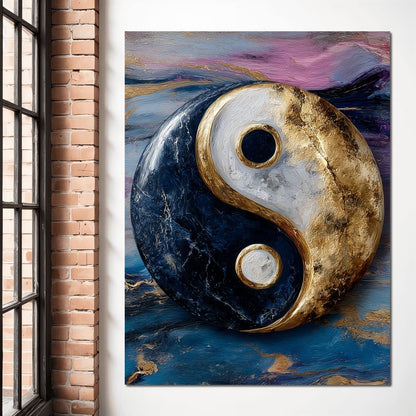 Golden Yin Yang Balance Flow Canvas Wall Art