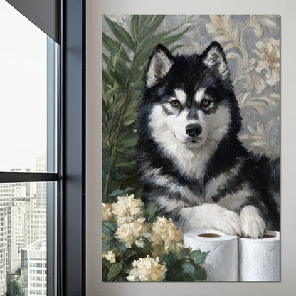 Malamute Bathroom Guardian Canvas Wall Art