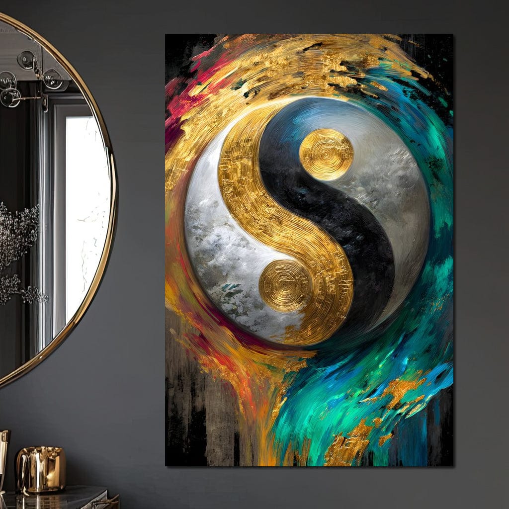 Cosmic Balance Golden Flux Canvas Wall Art