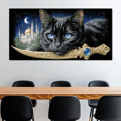 Moonlit Panther Of Golden Minarets Canvas Wall Art