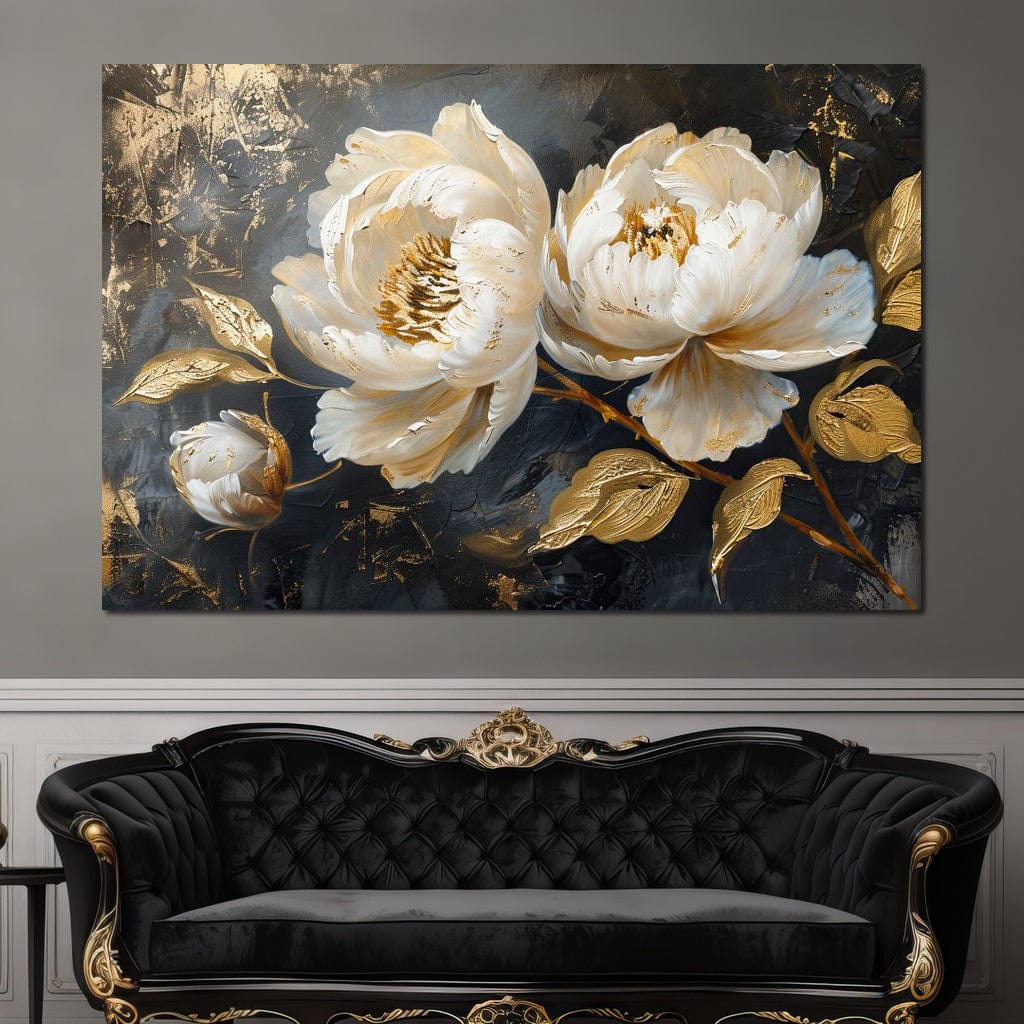 Golden Petals on Midnight Canvas Wall Art