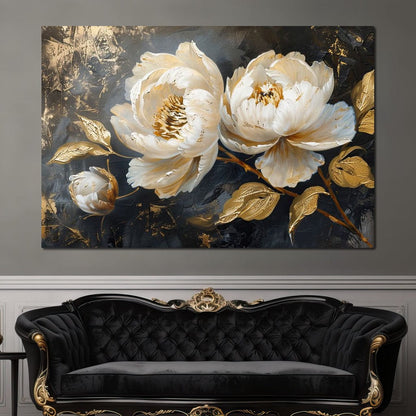 Golden Petals on Midnight Canvas Wall Art