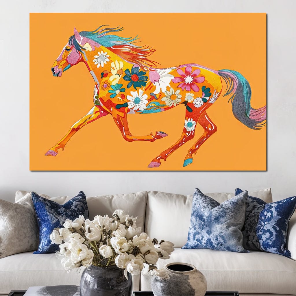 Blooming Horse on Tangerine Canvas Wall Art