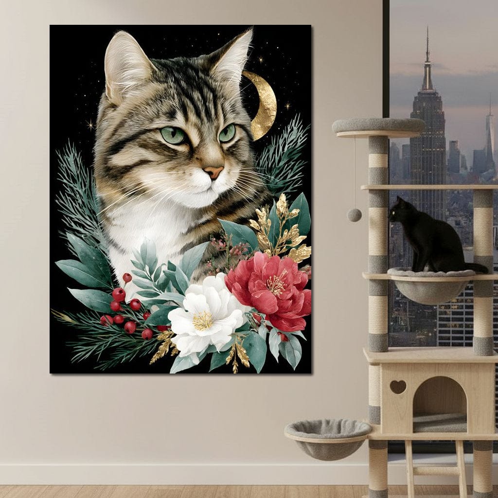 Moonlit Floral Gold Tabby Canvas Wall Art