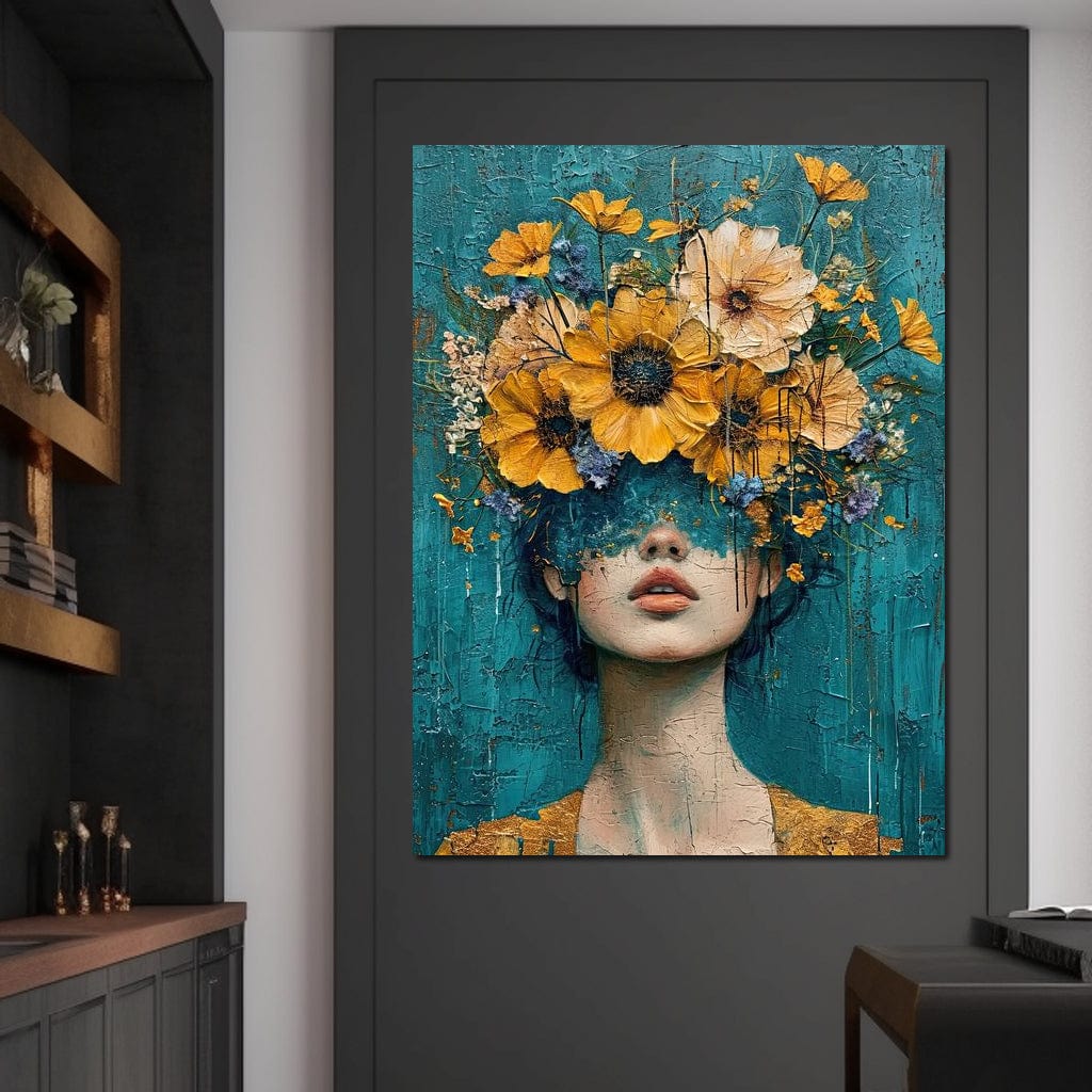 Golden Bloom Silhouette Canvas Wall Art