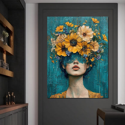 Golden Bloom Silhouette Canvas Wall Art