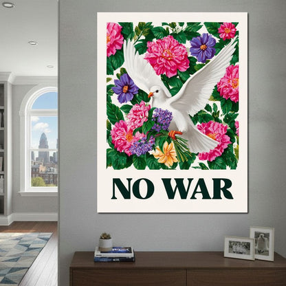 No War Dove Flower Garden Canvas Wall Art