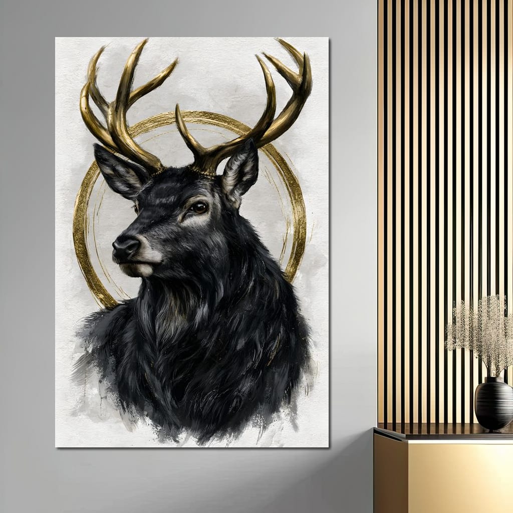 Stag of the Gilded Halo Canvas Wall Art