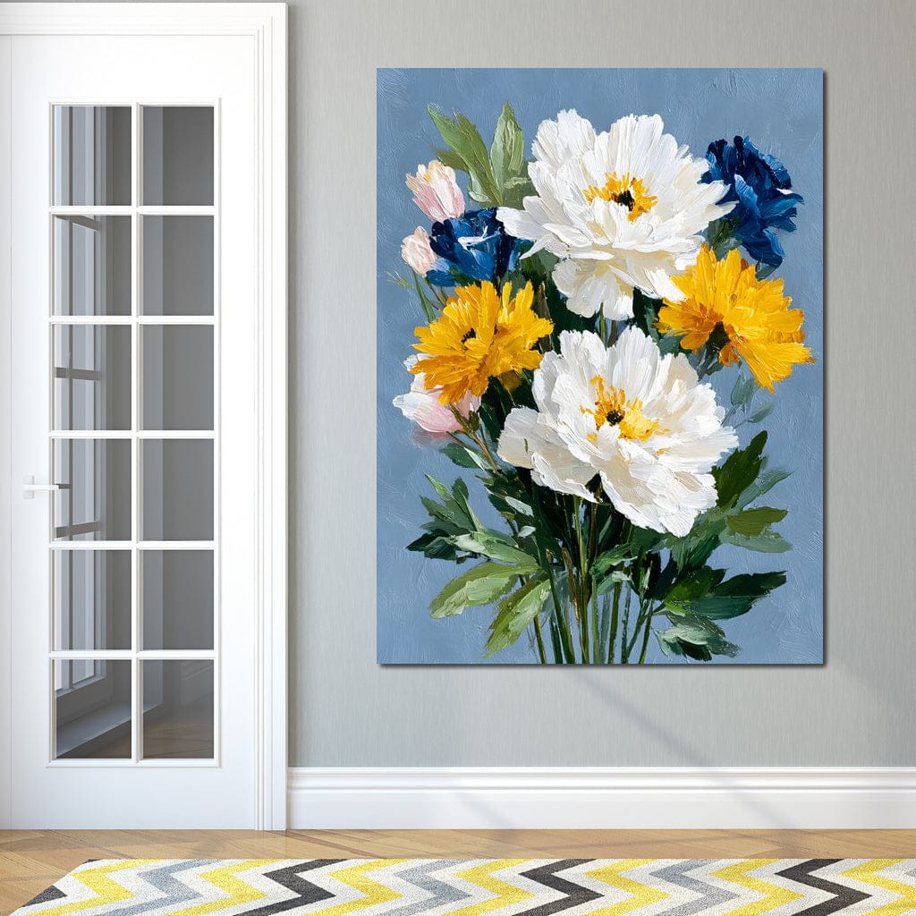 Blue Garden Peony Bouquet Canvas Wall Art