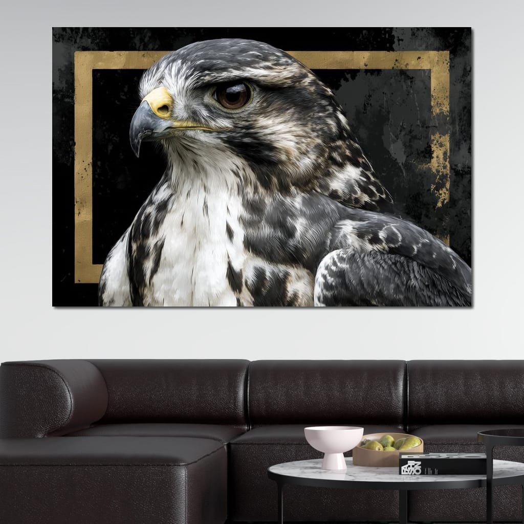 Golden Frame Falcon Portrait Canvas Wall Art
