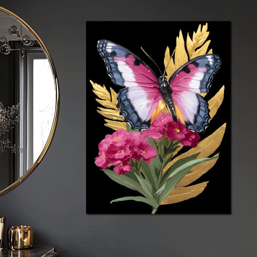 Radiant Butterfly and Gold Florals Canvas Wall Art