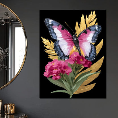Radiant Butterfly and Gold Florals Canvas Wall Art