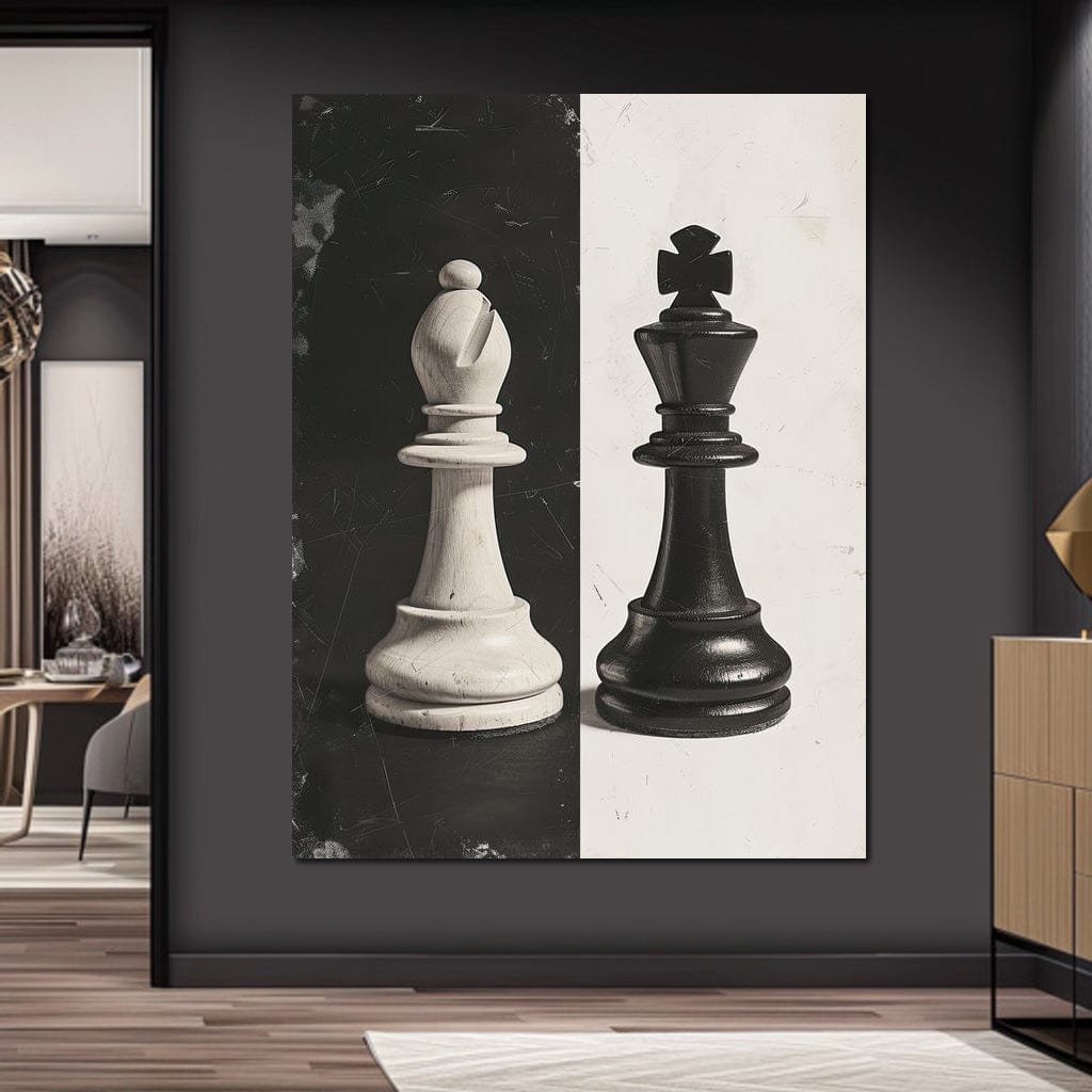 Black and White Chess Encounter Canvas Wall Art