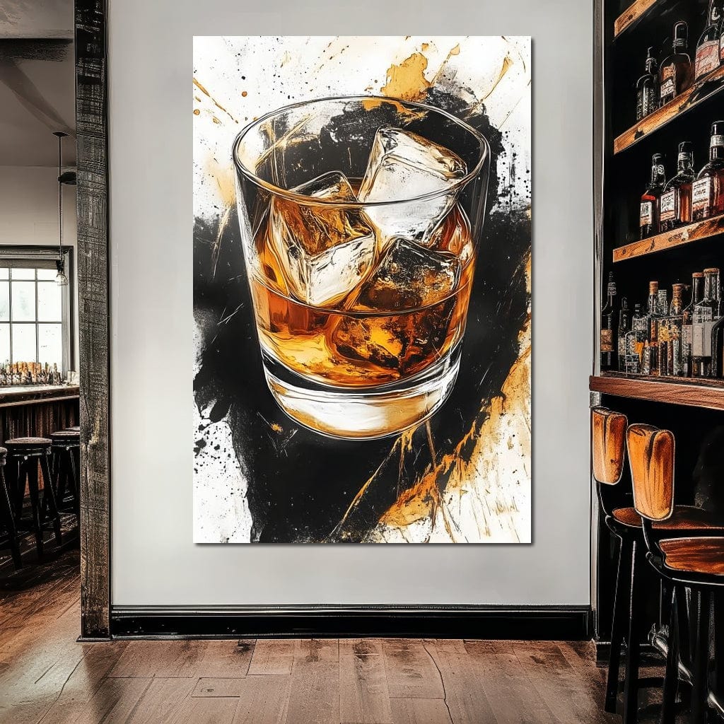 Whiskey Reflections on Ice Canvas Wall Art
