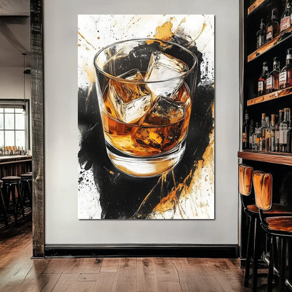 Whiskey Reflections on Ice Canvas Wall Art
