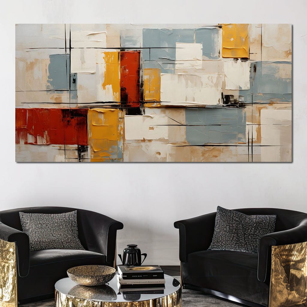 Abstract Ochre Geometry Fields Canvas Wall Art
