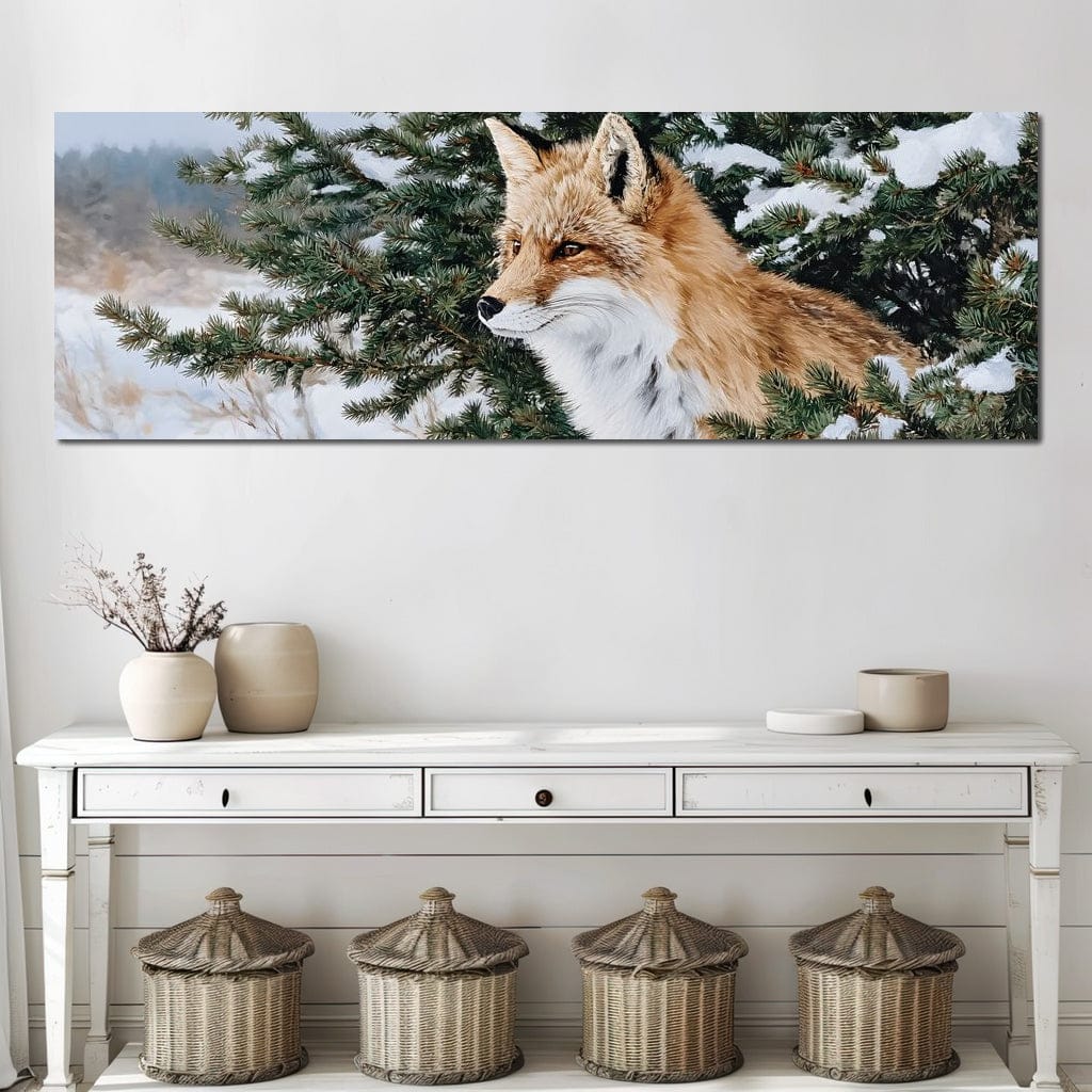 Winter Red Fox Pine Watcher Canvas Wall Art