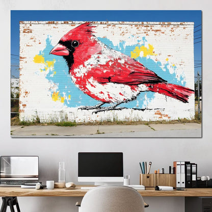 Street Art - Cardinal Mural Canvas Wall Art