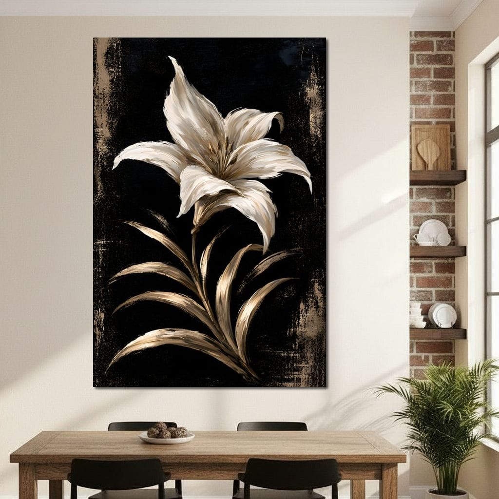 Gilded Petals Upon Nightfall Canvas Wall Art