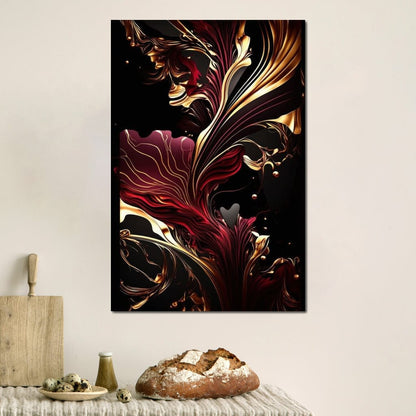The Marble-Lux Collection: Dark Red & Vibrant Gold 02 Canvas Wall Art