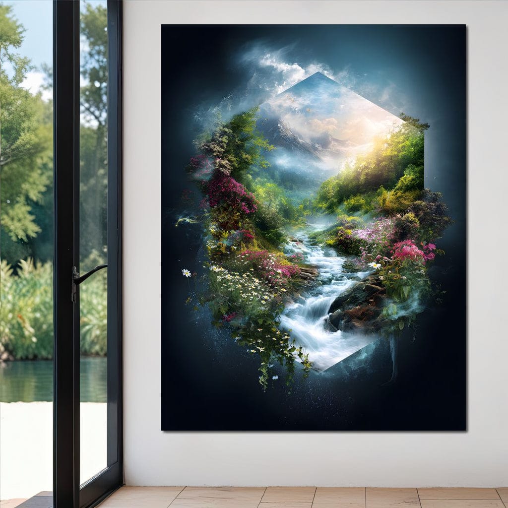 Hexagonal Nature Portal Cascade Canvas Wall Art
