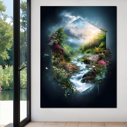 Hexagonal Nature Portal Cascade Canvas Wall Art