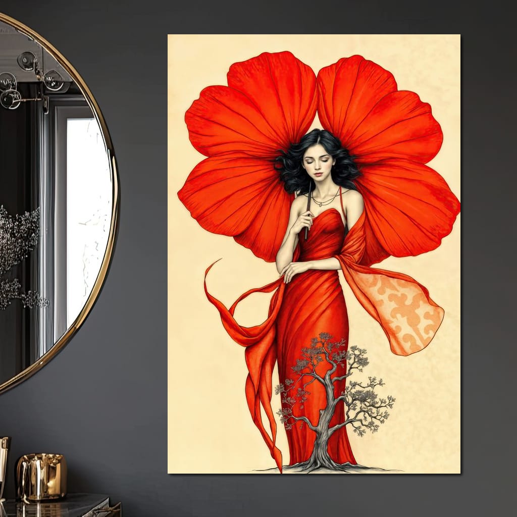 Rooted in Scarlet Canvas Wall Art