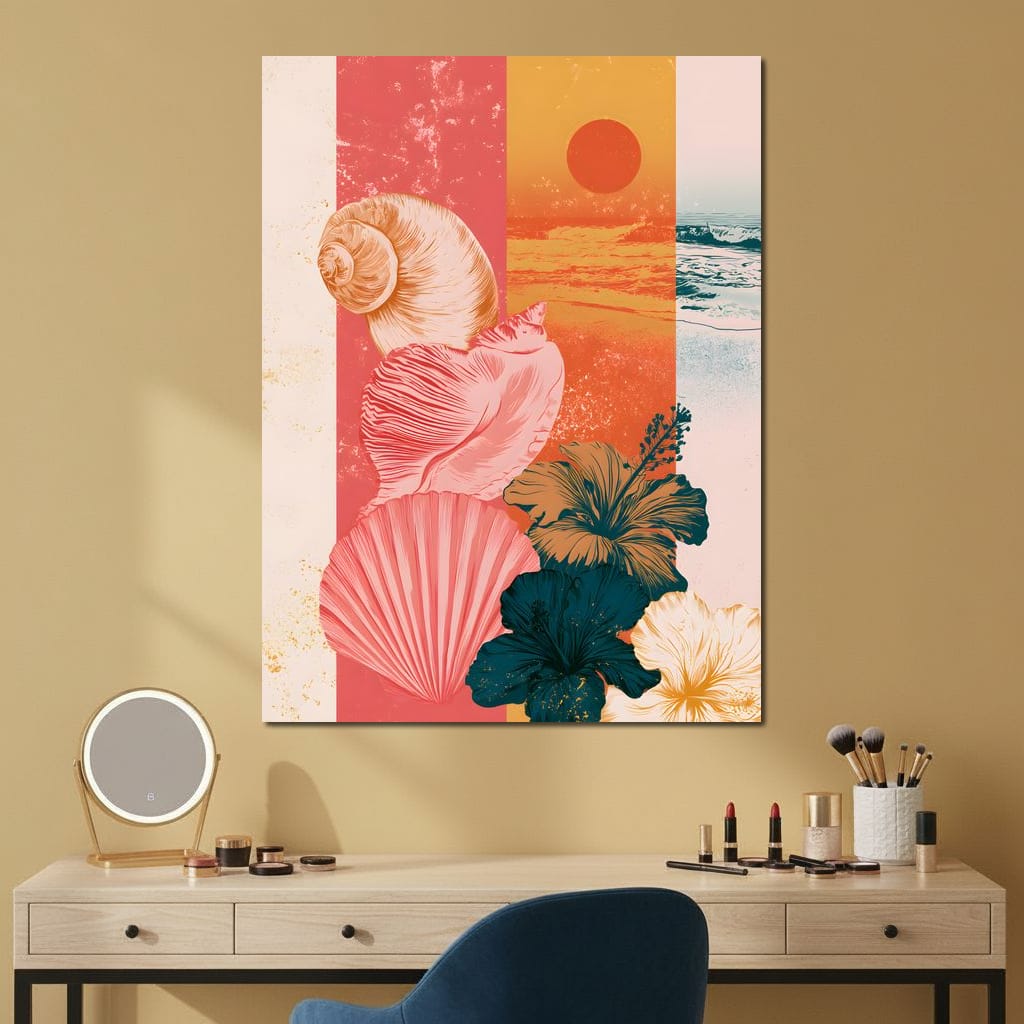 Tidal Shore And Floral Shell Canvas Wall Art