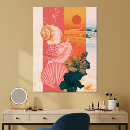 Tidal Shore And Floral Shell Canvas Wall Art