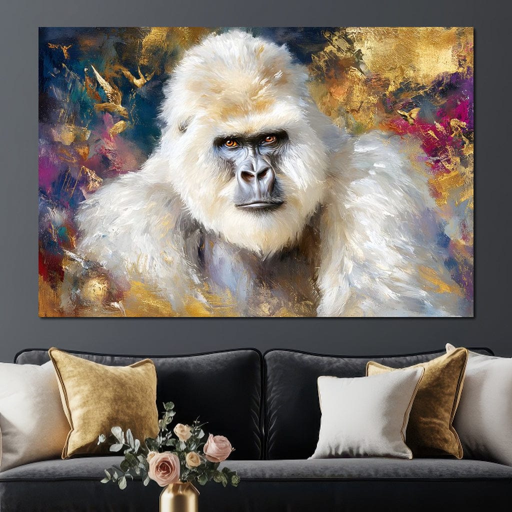 Majestic White Gorilla Portrait Canvas Wall Art