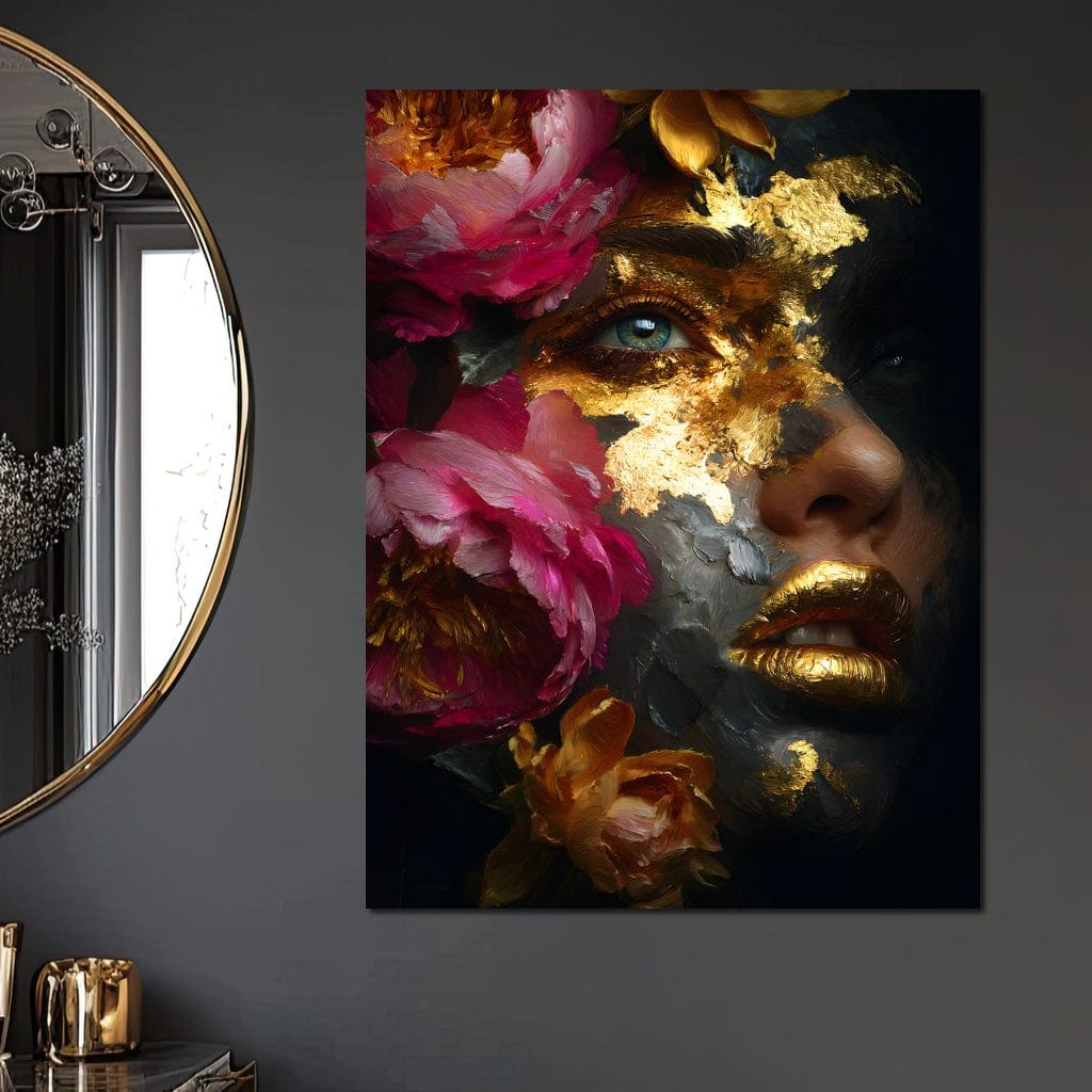 Golden Petal Portrait Radiance Canvas Wall Art
